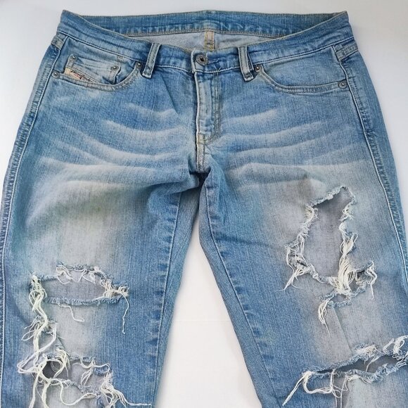 Diesel Industries Jeans Capri distressed ripped hard washed blue women's size 28 - Picture 2 of 16
